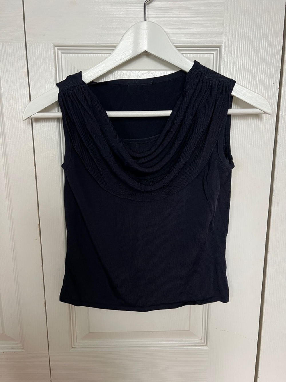Sleeveless Draped Neck Top - Navy